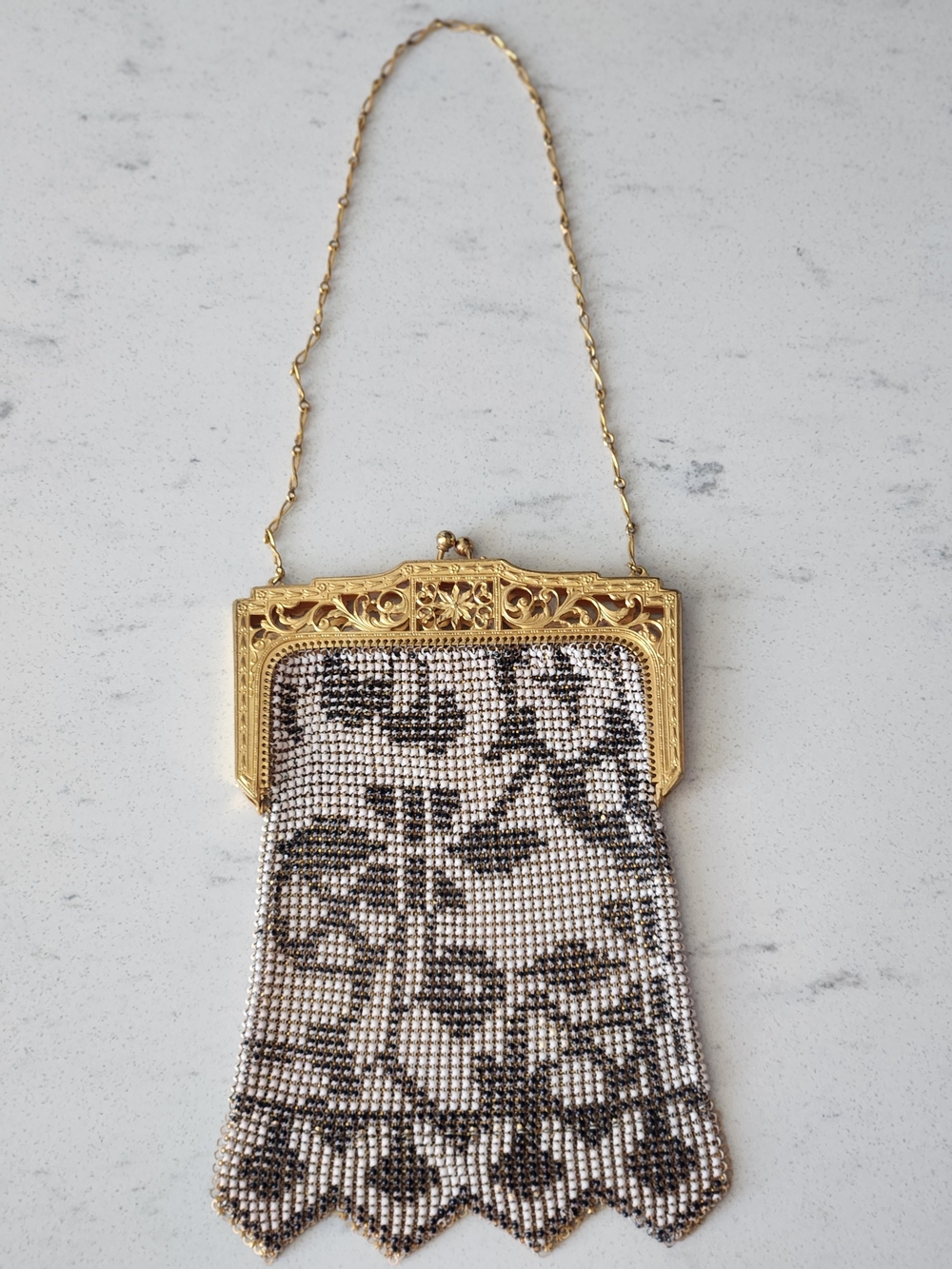 Vintage 1920s Whiting & Davis Art Deco Enamel Mesh Flapper Bag - Pristine